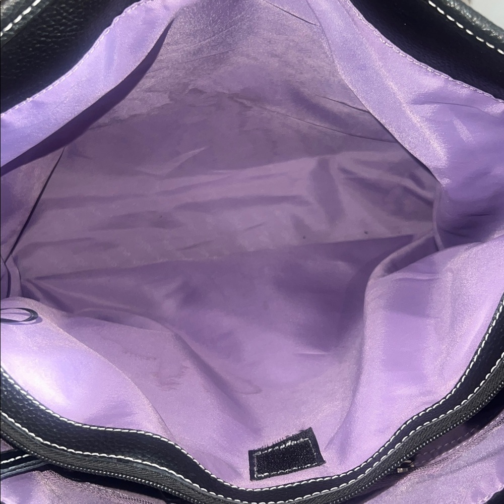 Designer-Inspired Black Tote with Purple and Red Stripe Accents - Picture 6 of 12
